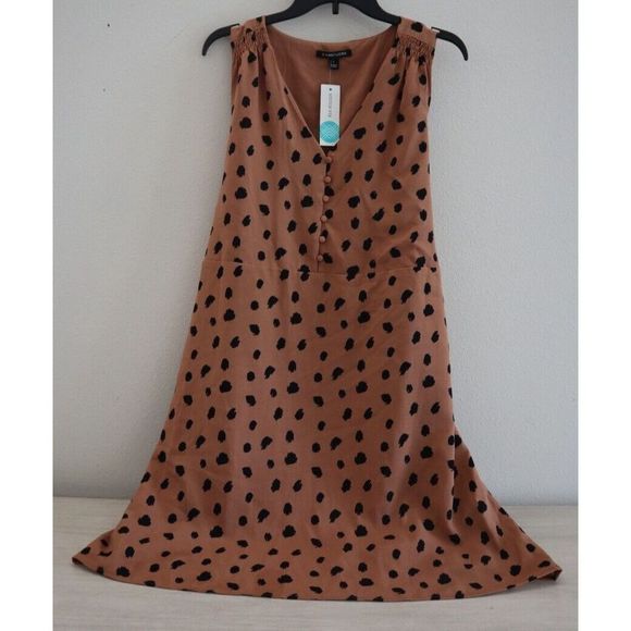 41 HAWTHORN Women's Sz L Brown/Black Spotted Maryse Fit & Flare Dress - Picture 1 of 15